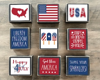 July 4th Decor, 4th of July decor, Tiered tray decor, patriotic decor, USA decor, Independence Day decor, god bless America, mini signs