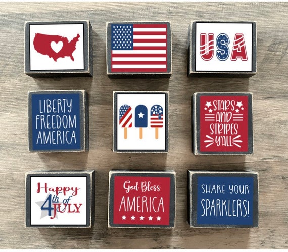July 4th Decor, 4th of July decor, Tiered tray decor, patriotic decor, USA decor, Independence Day decor, god bless America, mini signs