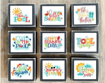 Summer Decor, Summer Tiered tray decor, mini Summer signs, Summer blocks, pool signs, hello summer, flip flops, summer fun, summer days