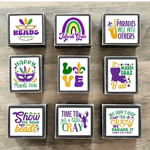 Mardi Gras decor, Mardi Gras sign, Mardi Gras tiered tray decor, mini Mardi Gras block sign, Louisiana, beads, crawfish, parade, Fat Tuesday