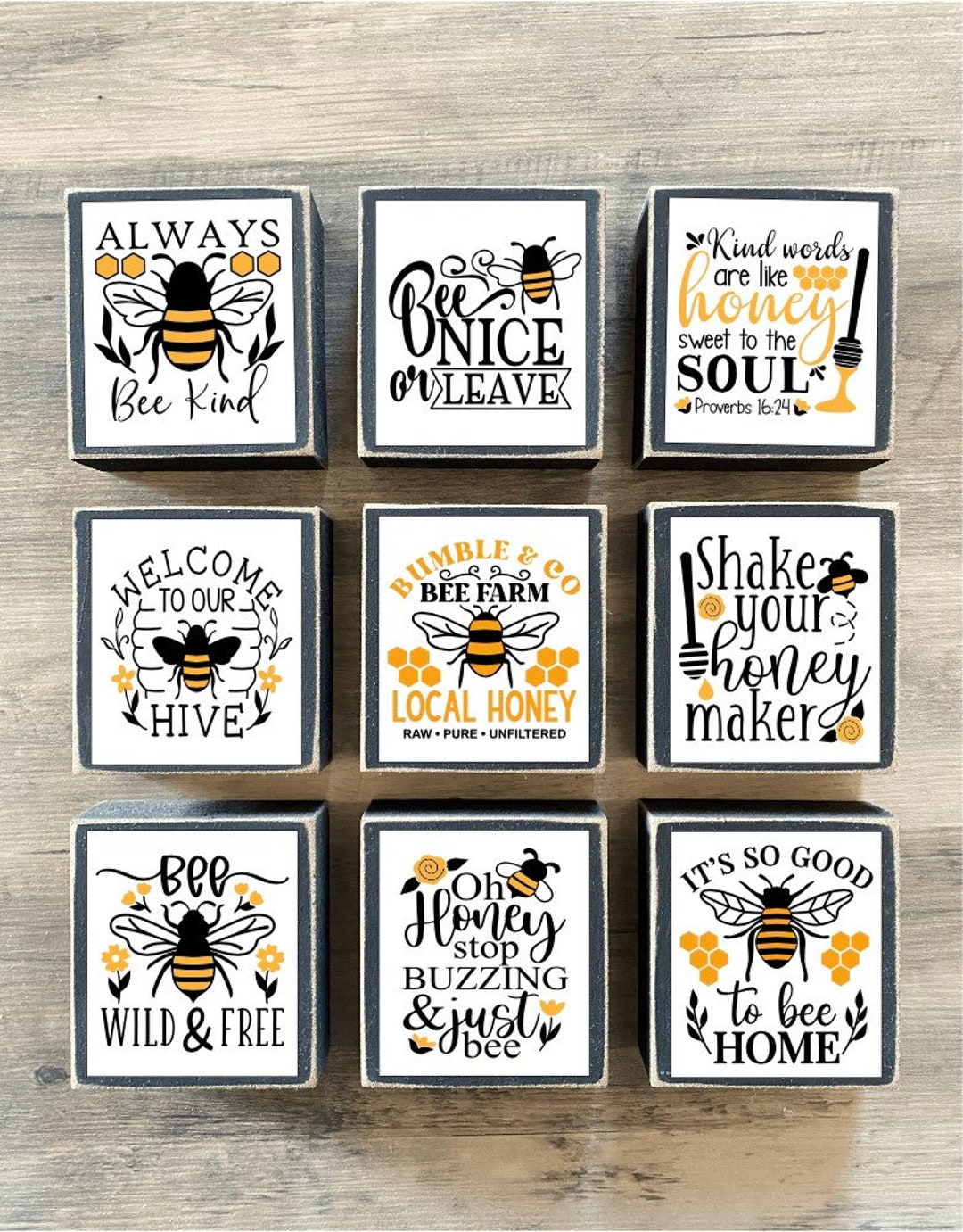 Bee Wooden Sign Tiered Tray Decor, Set of 12 Bumble Bee Wood Block Spring  Summer Farmhouse Bee Home Kitchen Decor Self-Standing Display for Tray