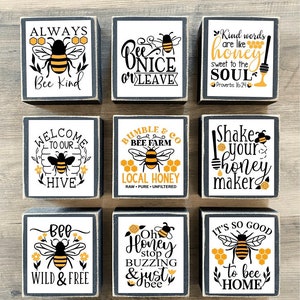Bee decor, Spring Decor, bee Tiered tray decor, mini Spring signs, Spring blocks, summer decor, honey bee, welcome to our hive, bee kind