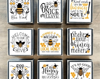 Bee decor, Spring Decor, bee Tiered tray decor, mini Spring signs, Spring blocks, summer decor, honey bee, welcome to our hive, bee kind