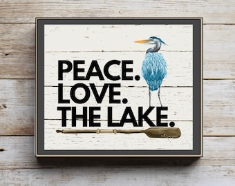 Lake Decor, Lake Tiered tray decor, lake  sign, Summer decor, lake house decor, peace love the lake, blue Herron decor, shiplap