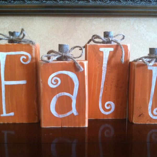 Wood Fall Pumpkin Block set - Seasonal Home Decor for fall, halloween, and thanksgiving decorating