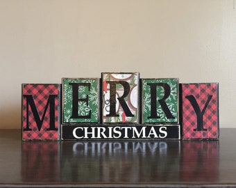 Wood Merry Christmas Blocks, Wood Merry Christmas Sign, christmas decor, christmas mantel, mantel decoration, christmas decoration, blocks