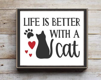 Life is better with a cat, cat Decor, Tiered tray decor, smal cat sign, block decor, dog decor, cat lover, cat mom, pet owner, pet deor