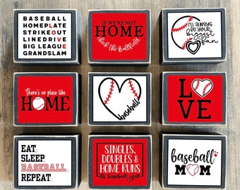 Baseball decor, spring decor, baseball sign, Tiered tray decor, mini signs, block signs, baseball mom, check the ball field, Cincinnati reds