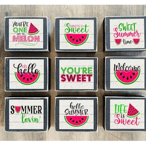 Summer Decor, Summer Tiered tray decor, mini Summer signs, Summer blocks, watermelon decor, watermelon sign, hello summer, sweet summer time
