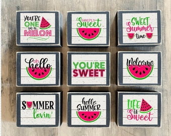 Summer Decor, Summer Tiered tray decor, mini Summer signs, Summer blocks, watermelon decor, watermelon sign, hello summer, sweet summer time