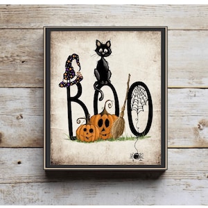 Halloween Decor, Boo sign, boo decor, black cat, Halloween sign, Wood Halloween block sign, fall decor, Jack o lantern decor