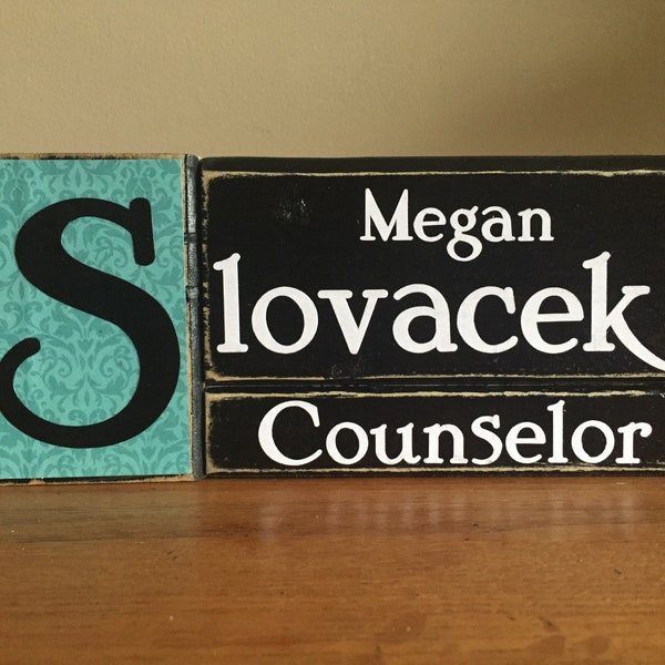 Personalized counselor gift, principal gift, desk decor, Personalized name block, wood, secreatary gift, teacher gift, personalized sign