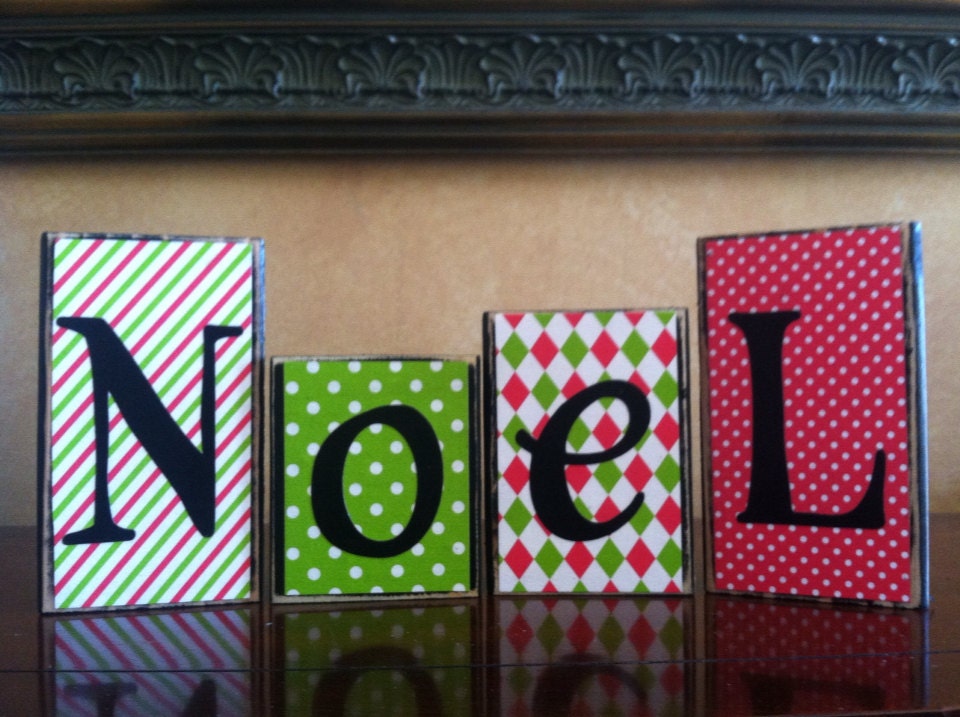 Wood NOEL Christmas block sign set wood home decor for | Etsy