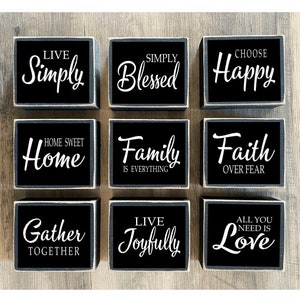 Farmhouse Decor, FarmhouseTiered tray decor, mini signs, family is everything, faith over fear, simply blessed, love simply, gather together image 1