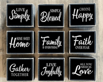 Farmhouse Decor, FarmhouseTiered tray decor, mini signs, family is everything, faith over fear, simply blessed, love simply, gather together