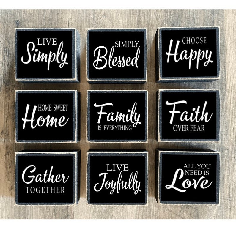 Farmhouse Decor, FarmhouseTiered tray decor, mini signs, family is everything, faith over fear, simply blessed, love simply, gather together image 1