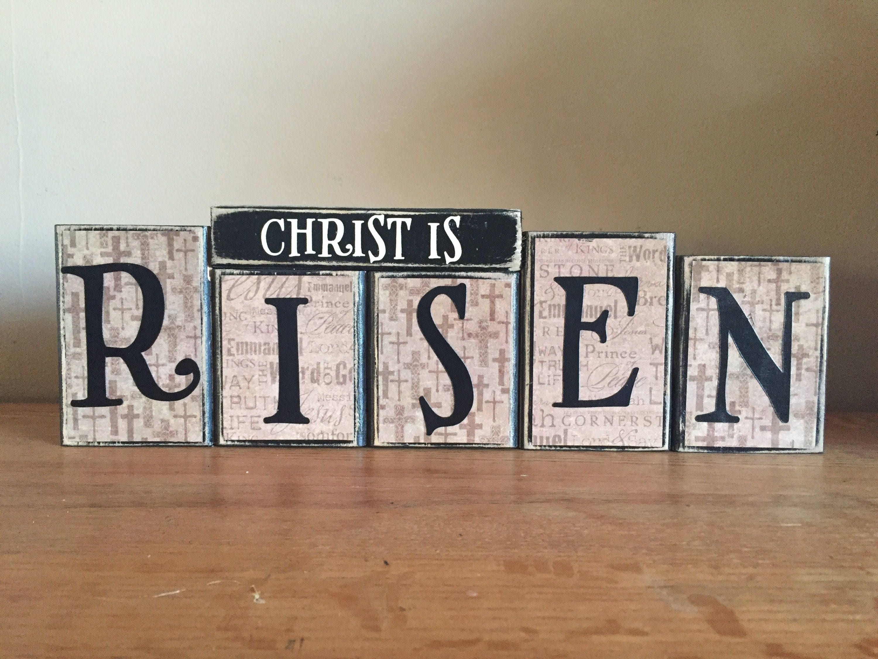 RELIGIOUS wood sign Christ is Risen sign Easter Home decor Etsy