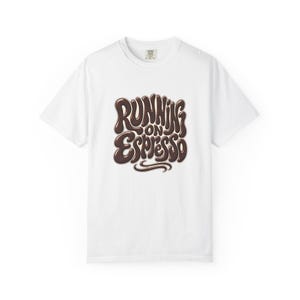 Running on Espresso T-Shirt | Retro Brown Coffee Script