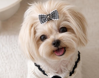 Luxury Black Gingham Dog Hair Bow | Handmade Small Dog Hair Clip | Puppy Top Knot Bow | Maltese Yorkie Shih Tzu Grooming Accessory Gift