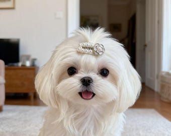 Pearl Camellia Dog Hair Clip, Elegant Pet Barrette, Small Dog Grooming Accessory