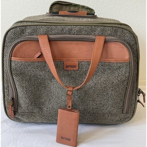 Hartmann Tweed Leather Rolling Carry On Luggage Travel Briefcase Laptop Bag