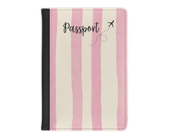 Pink Stripe "Passport" Travel Passport Cover — Cute Plane Accent, Gift for Travelers