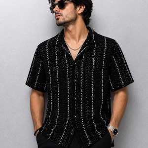 Crochet Pinstripe Shirt Pattern PDF, Men’s Camp Collar Summer Shirt, Digital Download XS-2XL