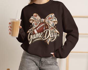 Boho Football Mom Sweatshirt | Mushroom Crystal Bow Tee (50/50 Cotton Blend)
