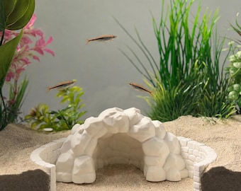 Aquarium Cave Decor, Rock Cave Fish Hideout with Stone Walls, Shrimp Hide & Betta Cave, Walled Grotto Fish Tank Ornament, Aquascape Decor