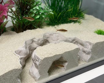 Decoración de cueva para acuario, cueva túnel para pecera, escondite para camarones y cueva para bettas, adorno de roca arqueada impresa en 3D para pecera, decoración para paisajismo acuático.