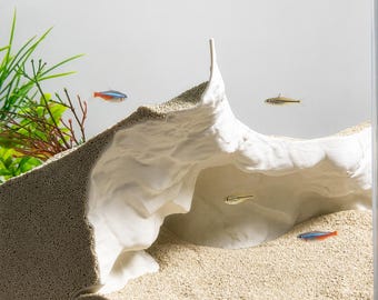 Aquarium Cave Decor, Fish Tank Rock Cliff Cave Hideout, Shrimp Hide & Betta Cave, 3D Printed Mountain Ledge Aquascape Terrarium Decor