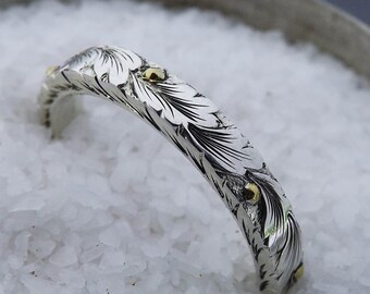 Gold and Silver Hand Engraved Sterling Silver Ring