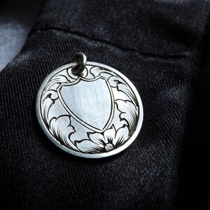 Love Token Shield and Leaf Hand Engraved Silver Coin