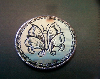 Butterfly Design Hand Engraved On Silver Coin