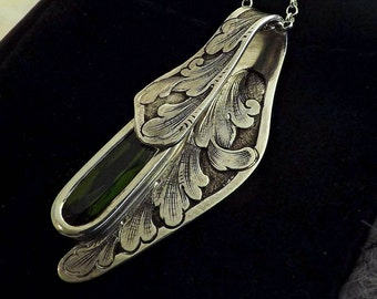 Hand Engraved Silver and Green Tourmaline Pendant