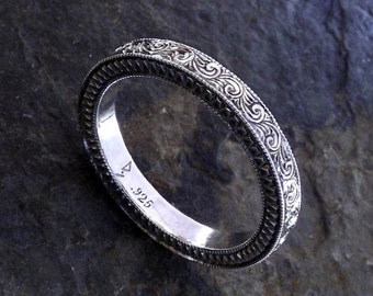 Silver Hand Engraved Sterling Silver Ring