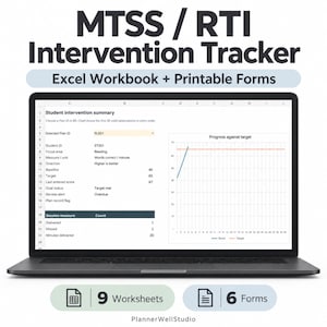 MTSS RTI Interventions-Tracker-Excel-Tabelle, Fortschrittsüberwachungs-Toolkit und druckbare Formulare