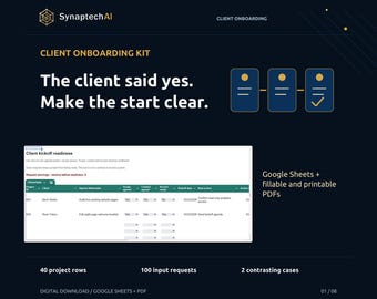 Freelancer Client Onboarding Kit with Google Sheets Tracker and Kickoff Worksheets