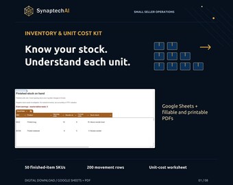 Inventory Tracker and Unit Cost Calculator for Google Sheets, Small Seller Kit