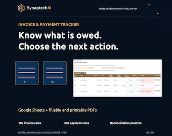 Invoice and Payment Tracker for Google Sheets with Reconciliation and Follow-Up Worksheets