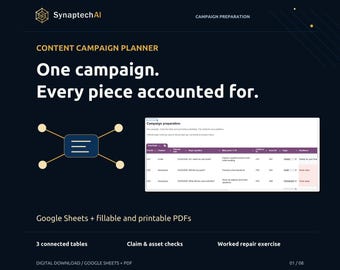 Content Campaign Planner for Google Sheets with Evidence and Asset Checks