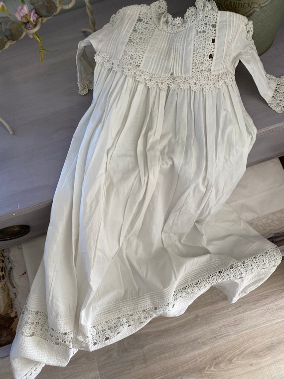 1900 French handmade long christening gown, antiq… - image 4
