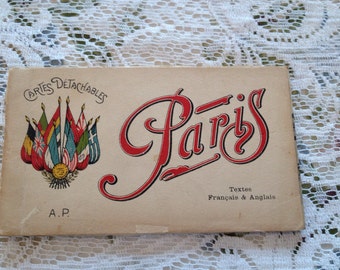 Antique french Paris post card book french paper ephemera vintage paris post card book french early 1900s french distressed