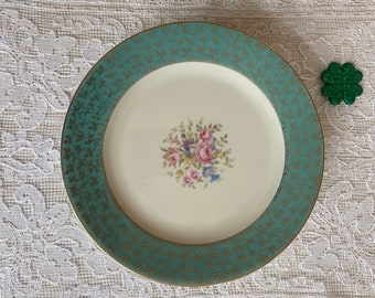 Vintage German dishes,green and cream floral Thomas Ivory flowered desset sandwich plates,set of German China,tea dishes cottage chic china