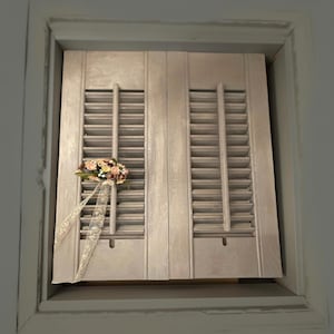 1 pair of Annie Sloan Coco and gold romantic cottage shutters,hand painted coco with a light gold wash chalk painted small pair of shutters,