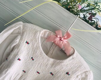 Vintage baby clothing, gorgeous vintage petit ami 24 months smocked  baby dress,baby dress,winter white corduroy baby girl embroidered dress