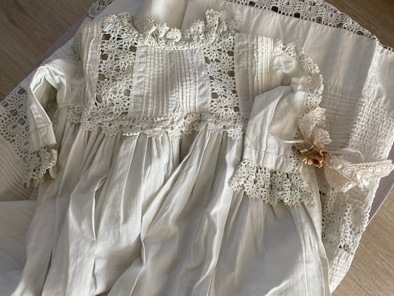 1900 French handmade long christening gown, antiq… - image 1