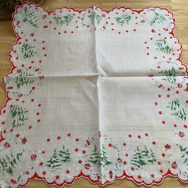 Vintage Christmas hankie Vintage Christmas holly and lace   handkerchief Christmas gift, Vintage hankie, 1950s nostalgia handkerchief