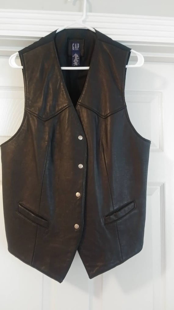 Vintage black  leather vest, black leather lightwe