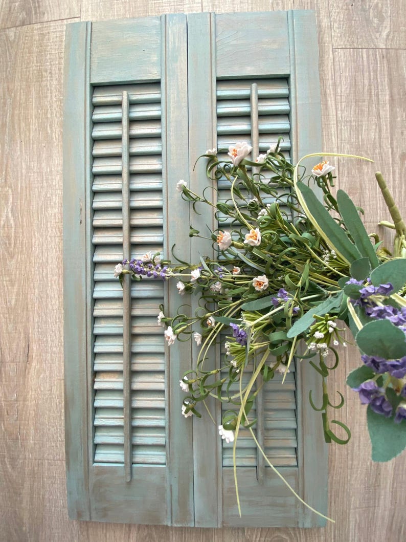 Beautiful Blue and Gold Romantic Cottage Shutters,hand Painted Bluish ...